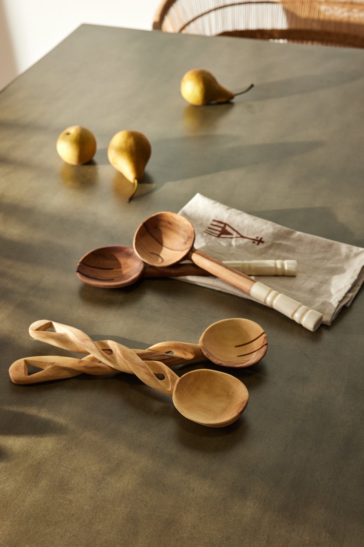 Olive Wood Salad Servers with Polished Bone Handles