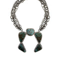 Hubei Black Web Turquoise Baguette Squash Blossom  Necklace