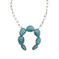 Kingman Turquoise Baguette Squash Blossom Paperclip Necklace
