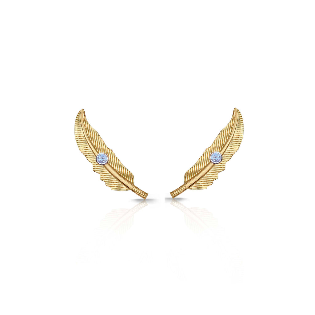 14K Gold Feather Ear Crawler