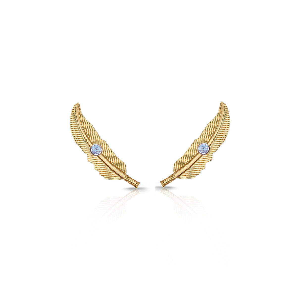 14K Gold Feather Ear Crawler