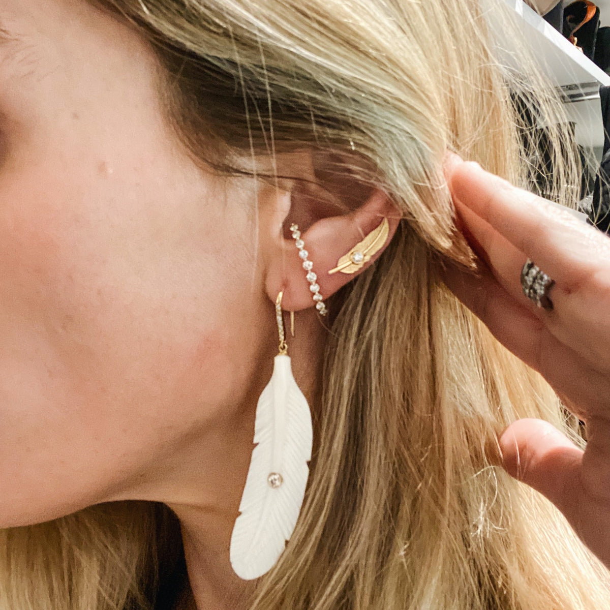 14K Gold Feather Ear Crawler